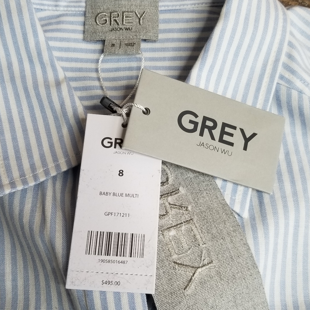 Jason Wu Grey Striped Ruffle Collared Mini Dress - Picture 7 of 8